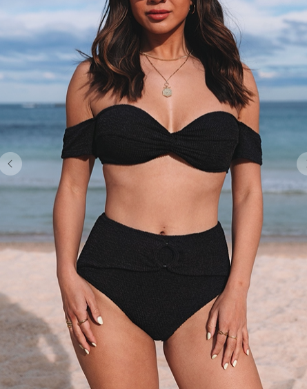 Black Textured Bandeau Bikini Top